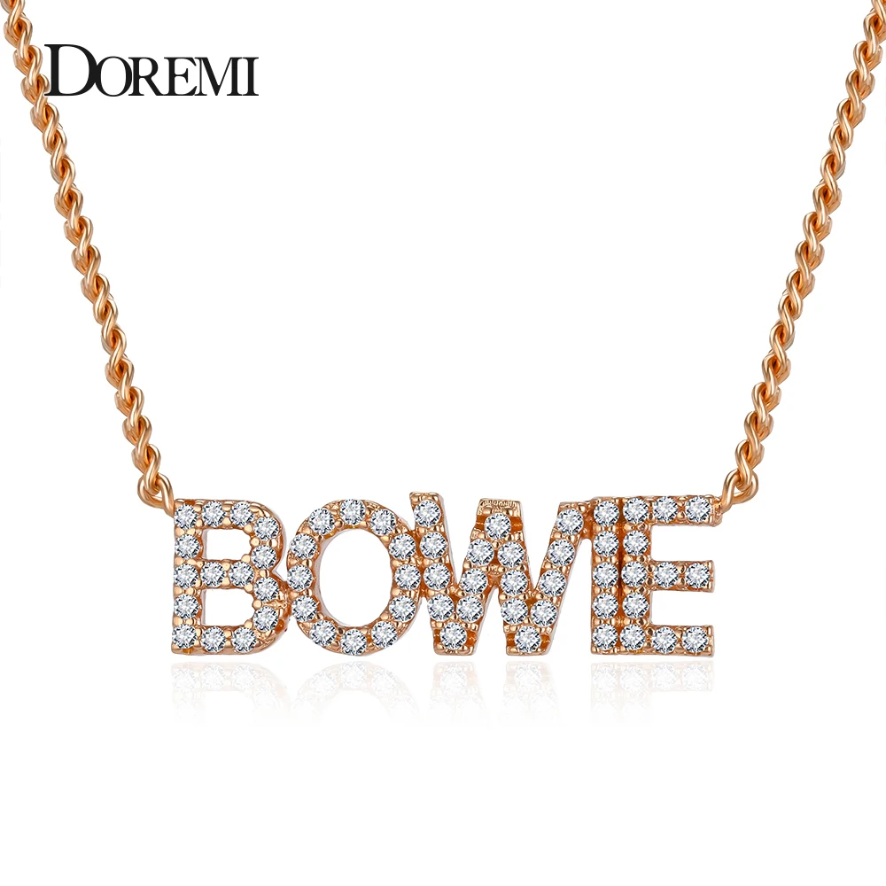 Rose gold DOREMI 9 мм кристалл кулон ожерелье с буквами для женщин пользовательские ювелирные изделия имя ожерелье s цифры персонализированные циркония кулон - Окраска металла: Rose gold