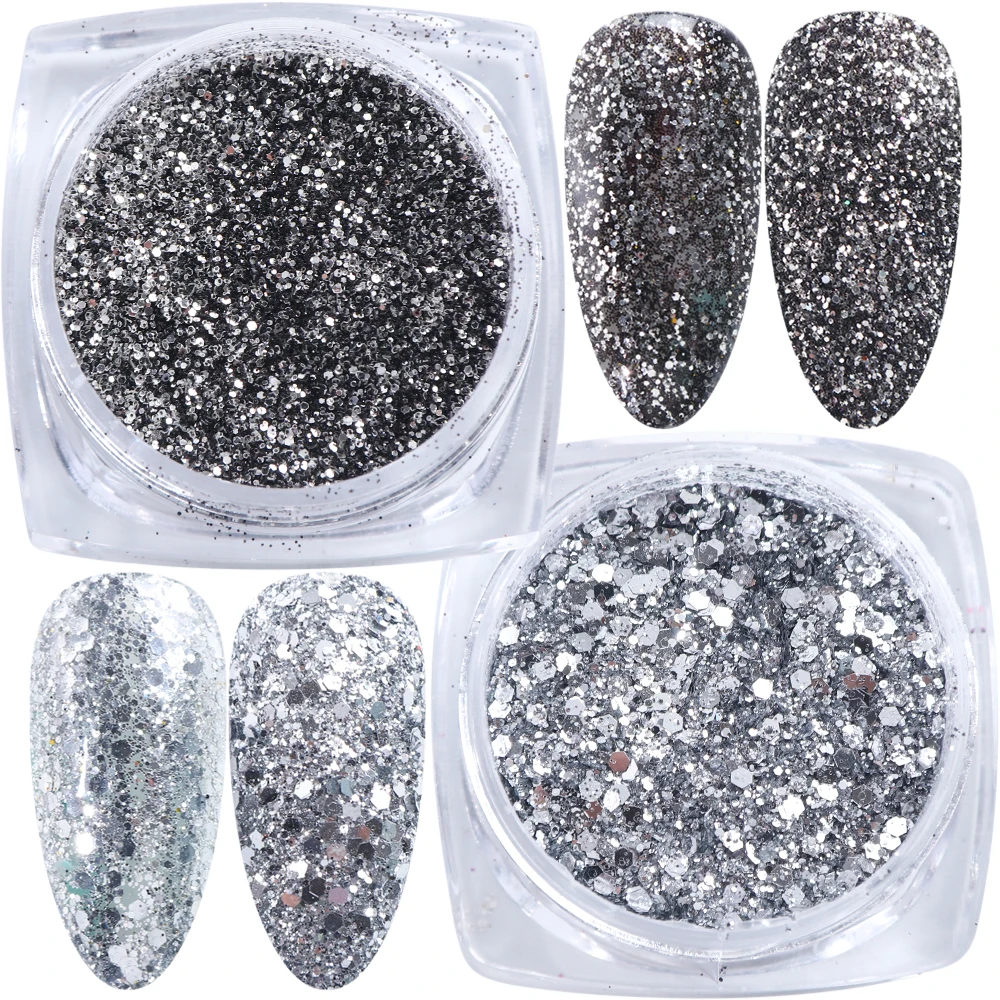 6 коробок Русалка блестки для ногтей нерегулярные чешуйки серебристо серый