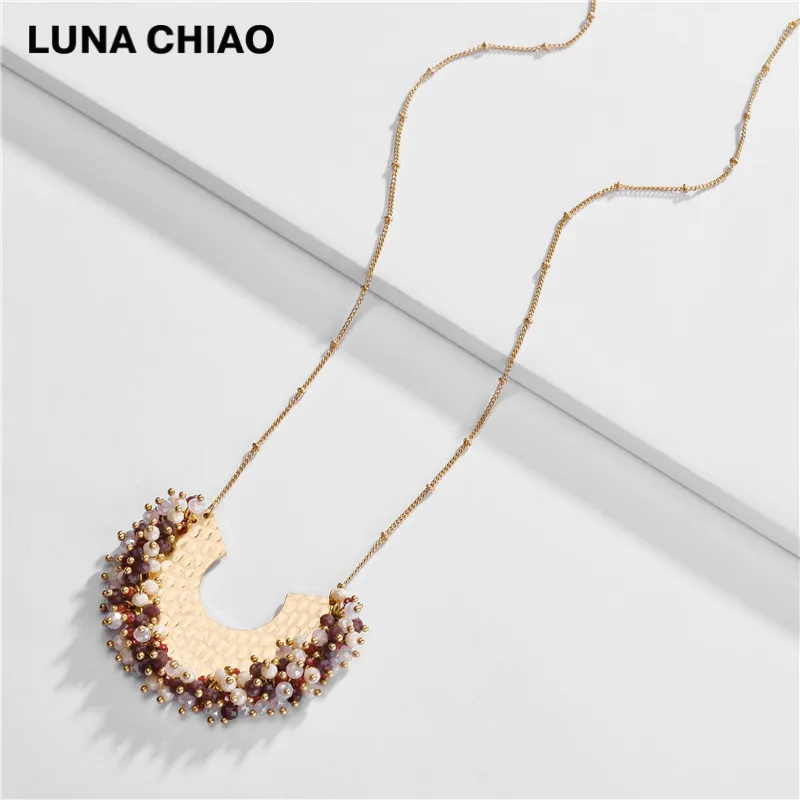 purple LUNA CHIAO, Осень-зима, Трендовое новое ожерелье с кристаллами в форме полумесяца, металлическое ожерелье с подвеской для женщин - Окраска металла: purple