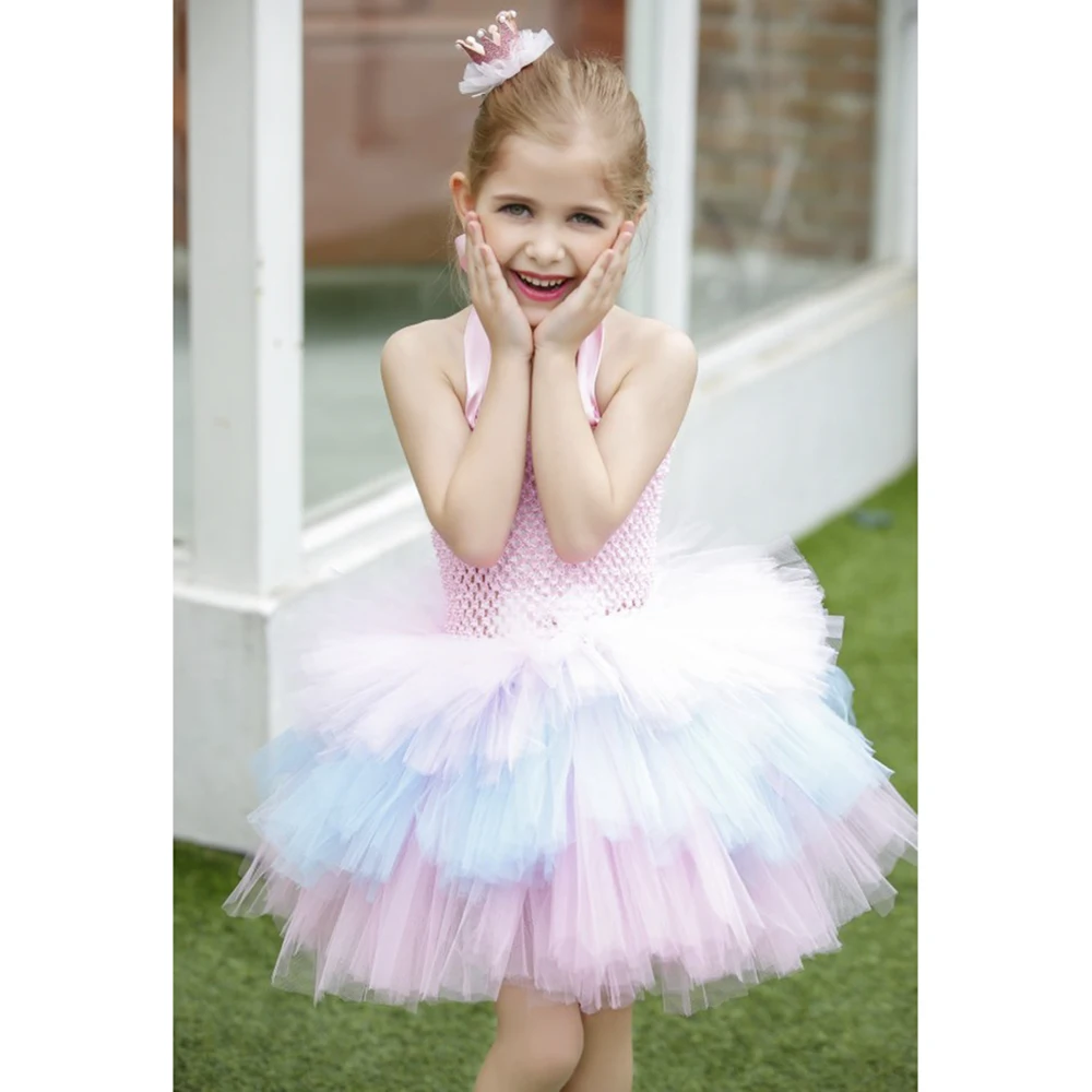 Розовые вечерние платья для девочек многослойное фатиновое платье с цветочным