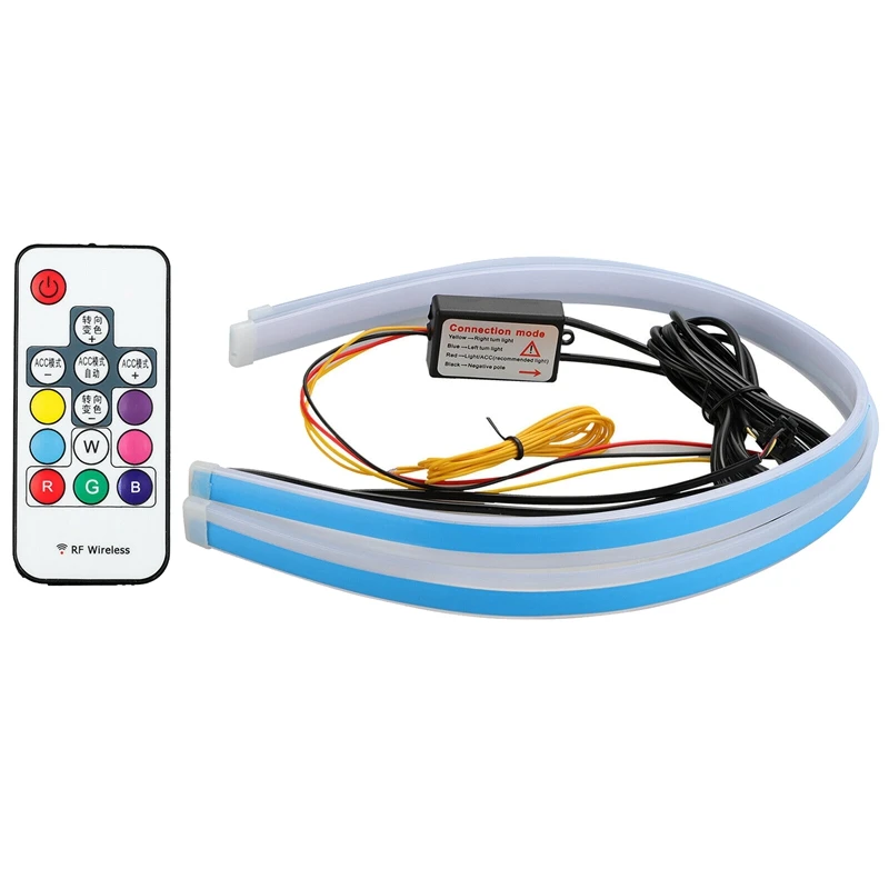 

2X RGB 60CM левый и правый Управление светодиодный DRL Дневной светильник сигнала поворота направляющая рейка светильник, футболка с принтом "авт...