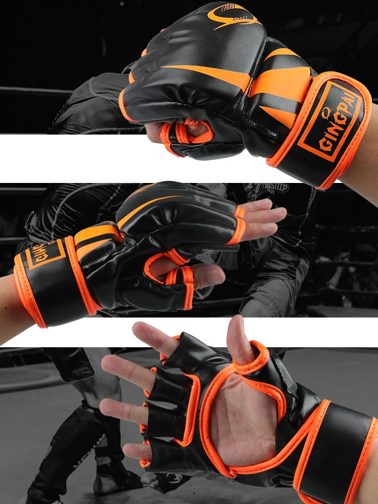 Из искусственной кожи перчатки с полу-пальцами для ММА тренировок по борьбе
