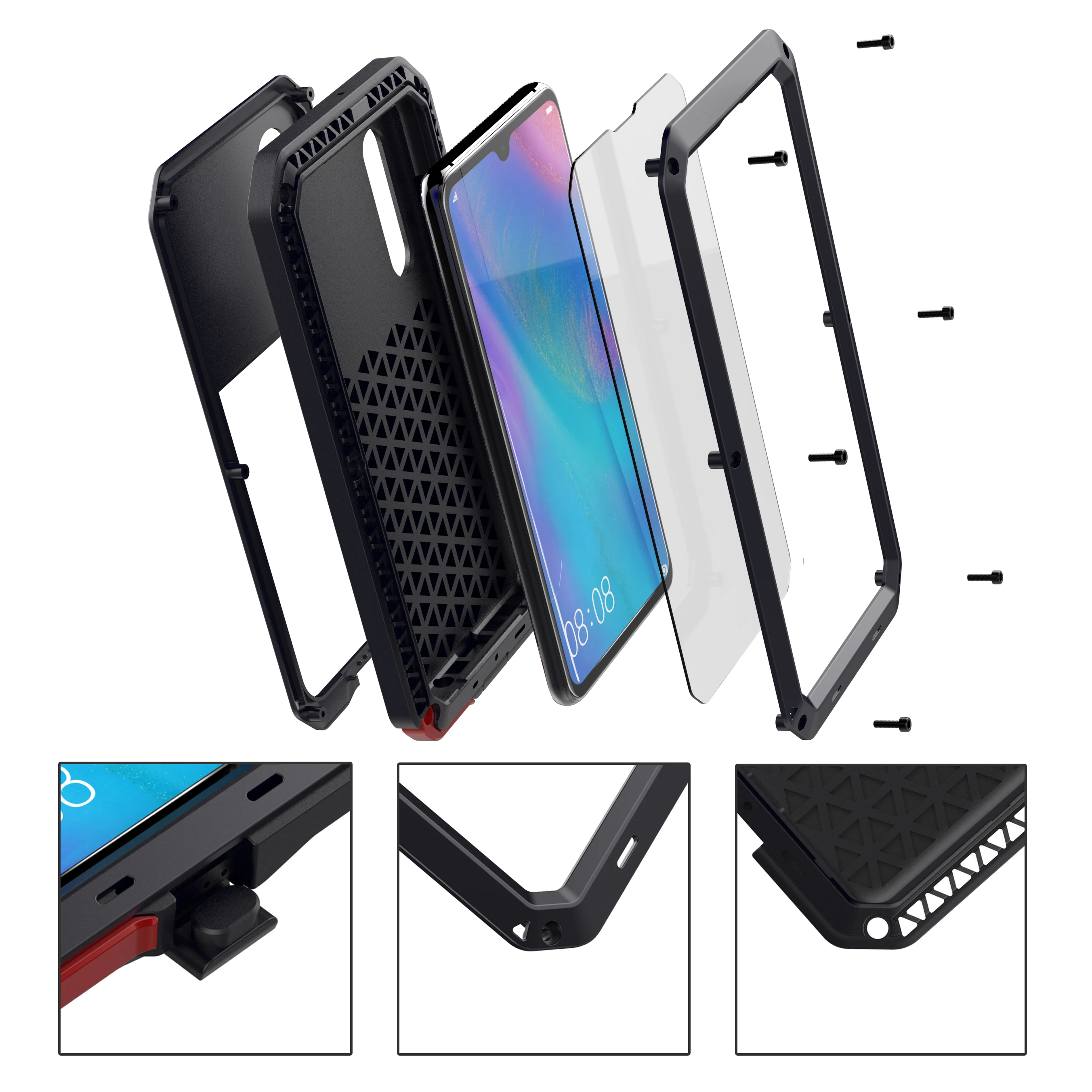 heavy duty protection armor metal aluminum phone case tempered glass for huawei mate 20 pro p30 pro shockproof dustproof cover free global shipping