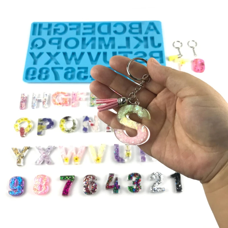 

Alphabet Keychain Epoxy Resin Mold English Letters Number Pendants Casting Silicone Mould DIY Craft Jewelry Casting Tool