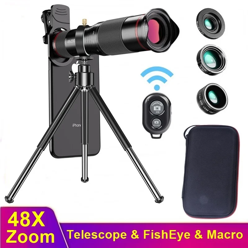 Tongdaytech 48X Phone Zoom Lens Portable Camera Macro Lenses For Iphone 12 11 Pro Max Samsung Xiaomi Fish Eyes Lens For Phone