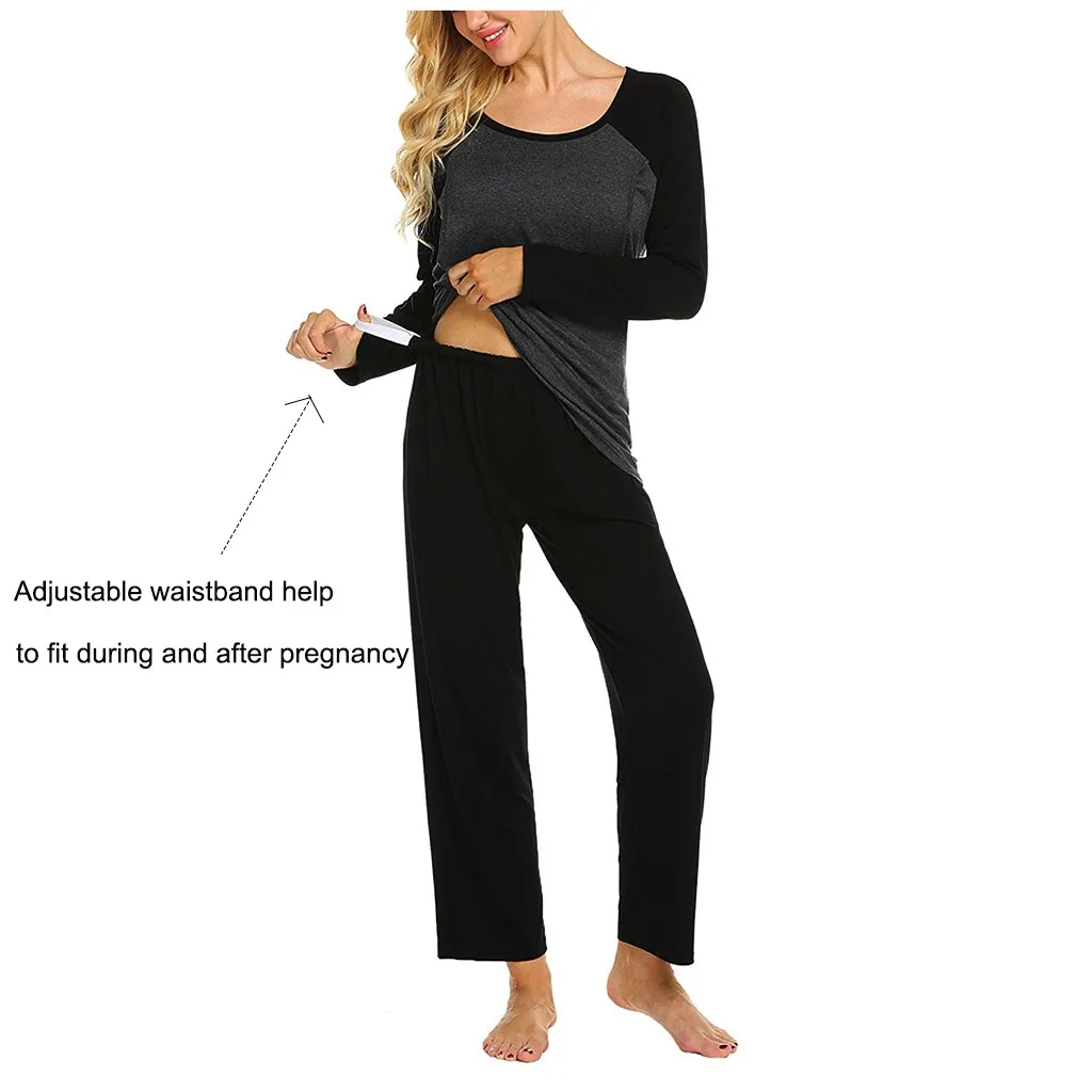Maternity Pajamas for Hospital Set Long Sleeve Nursing Baby Tops Pants blusas de embarazada high pregnancy new A2 | Мать и ребенок