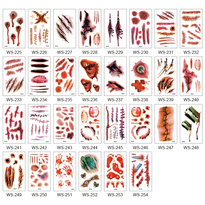 10-30pcs Halloween Waterproof Temporary Tattoo Sticker Horror Scary Knife Scar Sticker Fake Scar Halloween Tattoo Party Supplies images - 6