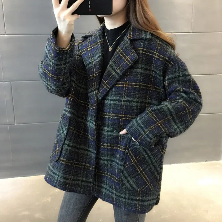 

2021 new fashion women's clothing Wool & Blends Full Plaid women winter coat wool 2020 coats and jackets women