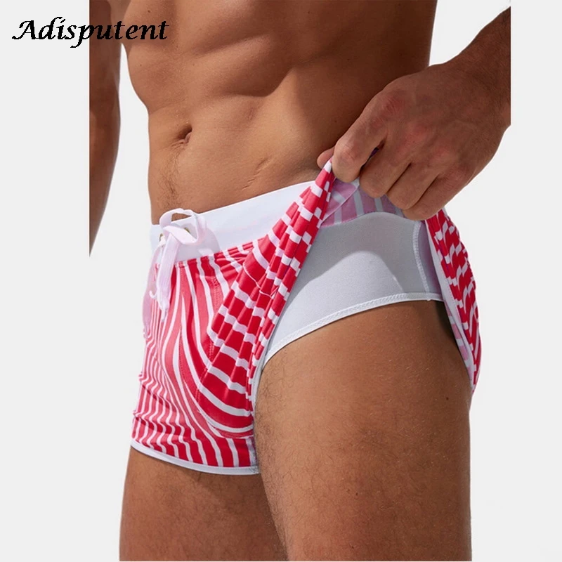 

Полосатые мужские сексуальные шорты для плавания, Мужская одежда для плавания, мужские трусы, плавки для плавания, пляжные шорты, плавки, сп...