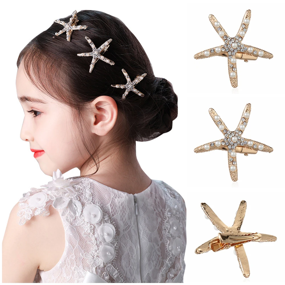Модная заколка для волос с кристаллами жемчужинами и морскими звездами заколки