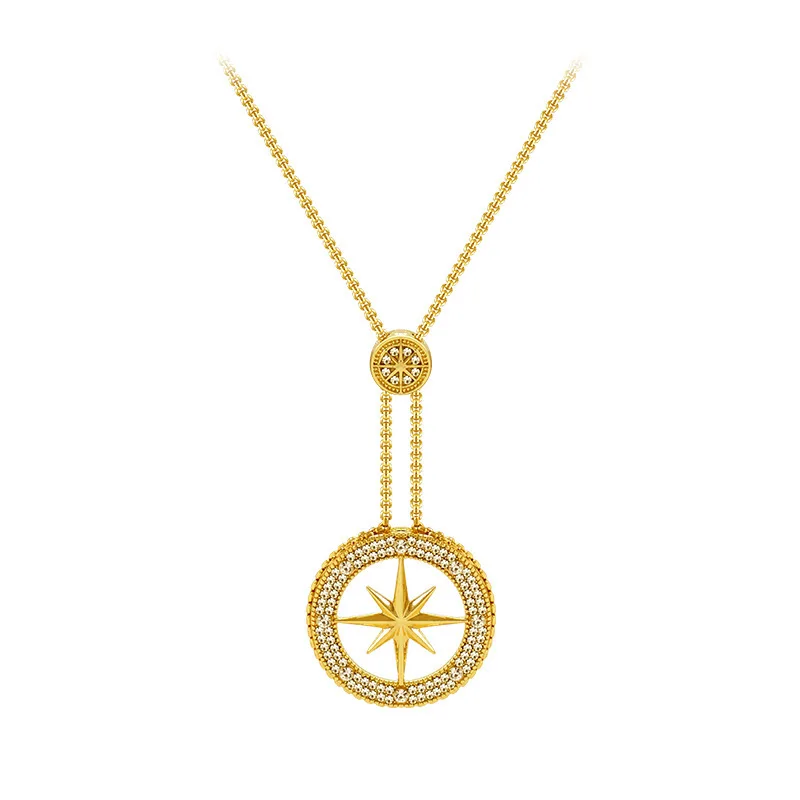 

New Fashion Golden Octagonal Star Necklace Alloy Simple Sweater Chain Zircon Jewelry Gift Women's Party
