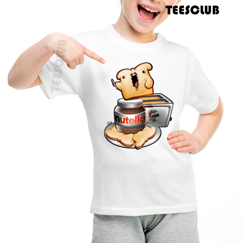 Детская одежда; коллекция года; модная забавная Футболка с принтом Nutella Kawaii; футболка с круглым вырезом для маленьких мальчиков и девочек; крутые летние топы