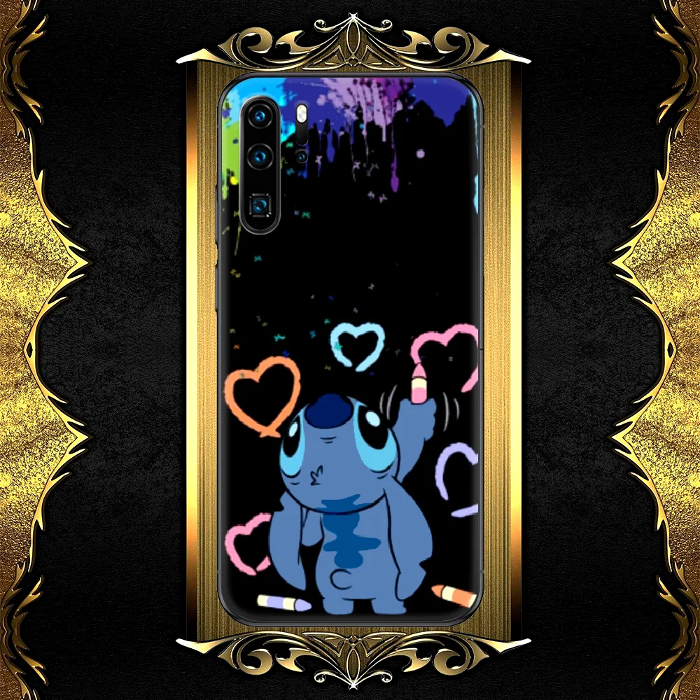 

Cute Cartoon S-Stitch Phone Case For Huawei P Mate 10 20 30 40 Pro Lite Smart 2019 2021 black Funda Painting Waterproof Pretty