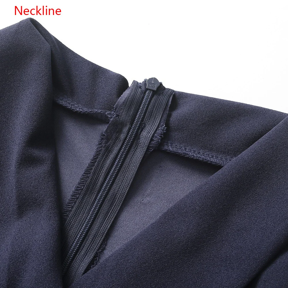 

Blue Pleated Dr For African Les Solid High Waist Mid Calf Elegant Work Busin Office Wear Dres Midi 2021 Autumn New