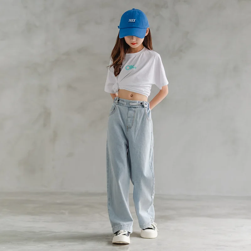 Jeans for Girls Autumn Clothes for Teenagers Solid Loose Kids Wide Leg Pants Fashion Casual Children Trousers Girl Clothing 14 Y