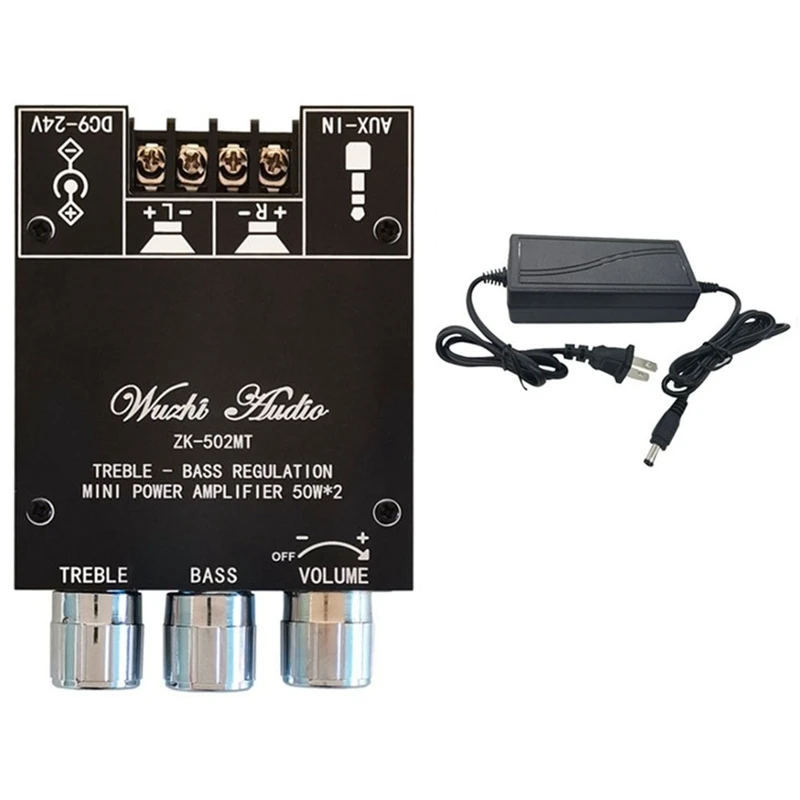 

ZK-502MT 2X50W Bluetooth 5,0 панель усилителя сабвуфера, 2,0 каналов, высокая мощность, Плата усилителя звука, AUX, US разъем