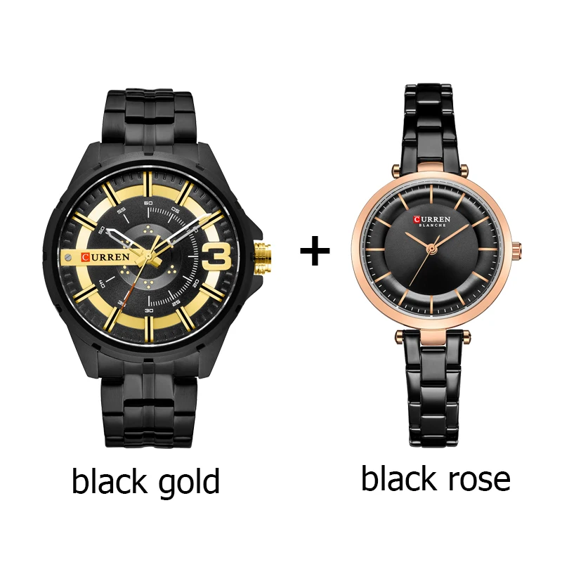 black-black rose CURREN часы для пары мужские модные кварцевые женские часы простые повседневные часы из нержавеющей стали браслет наручные часы Мужские Женские подарок - Цвет: black-black rose