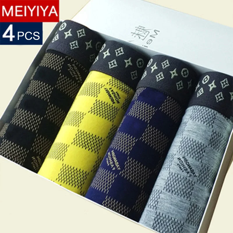 

BPIOBG 4pcs/lot Men's Underwear Brand Underpants Cotton Boxers Man Breathable Panties Solid Shorts