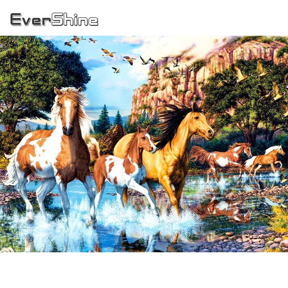 

Evershine Diamond Painting Horse 5D DIY Animal Diamond Mosaic Full Layout Cross Stitch Kit Handicrafts Home Decoration