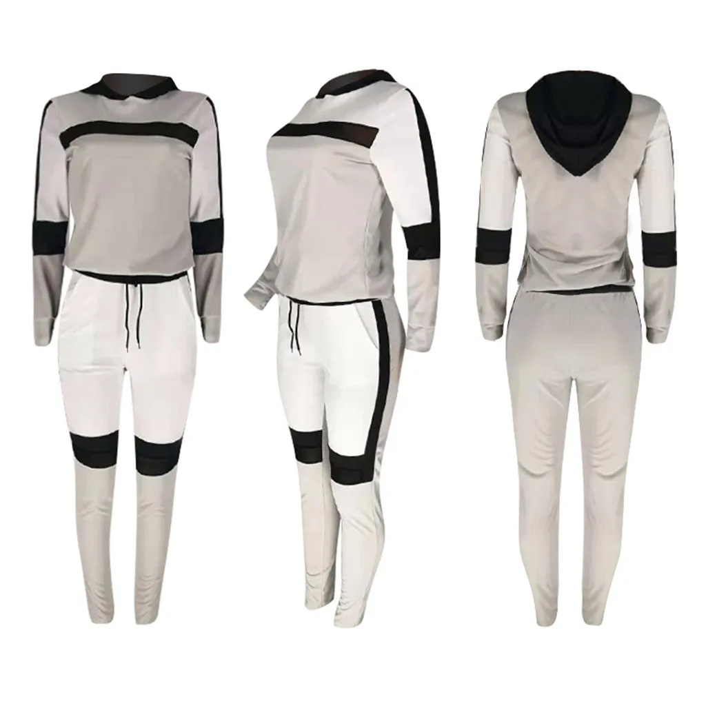 Осенний спортивный костюм для женщин Повседневная цветная толстовка с капюшоном