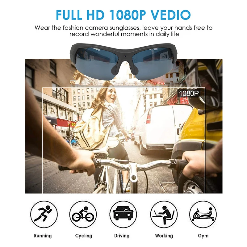 저렴한 블루투스 스포츠 카메라 선글라스 헤드셋 HD 1080P 스마트 미니 캠코더 안경 음악 플레이어 내장 32G 메모리, 블루투스 스포츠 카메라 선글라스