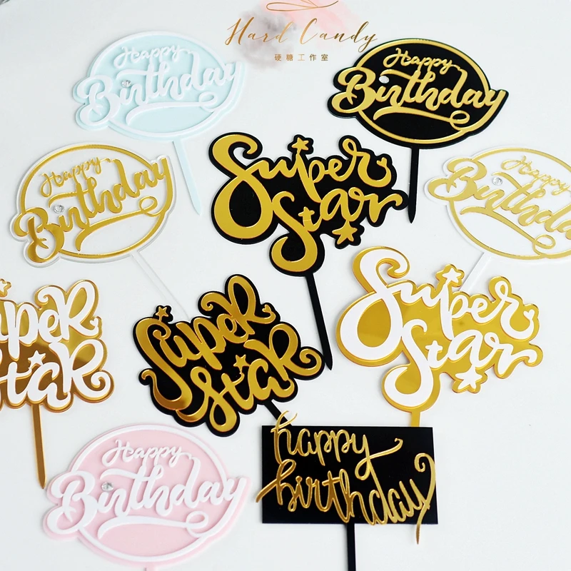 Или acrylique Oh becde rose jaune joyeux anniversaire gâteau Topper rond Диамант couronne cuisson Decoration font fournitures beau |