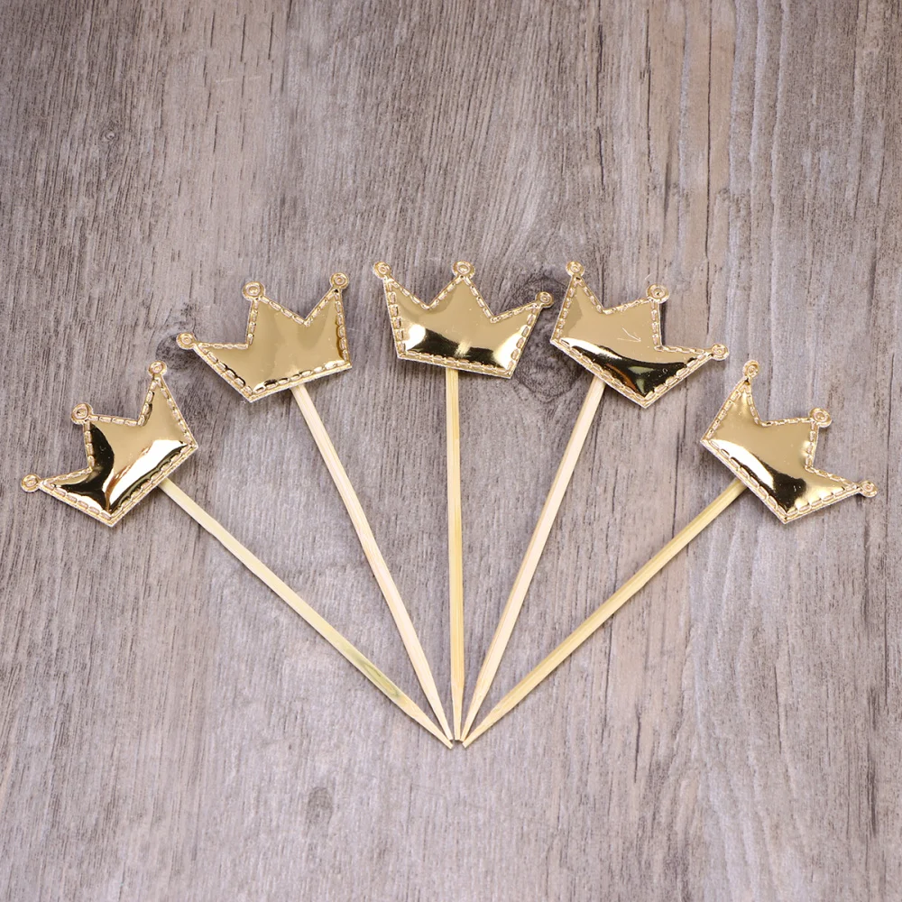 

10 Pcs Disposable Cupcake Toppers Bright PU Leather Crown Shape Party Favors for Kids Birthday Cake Decoration(Golden)