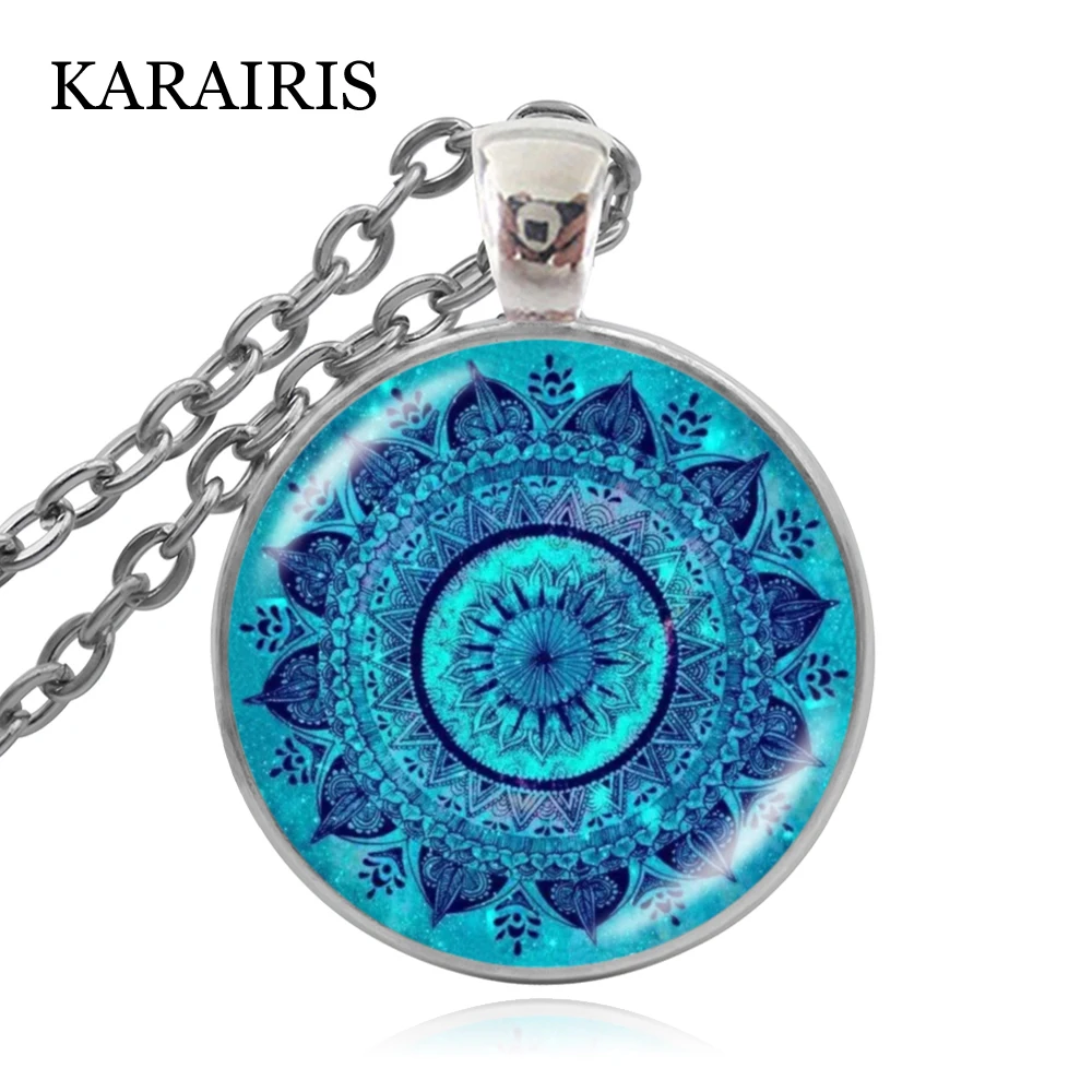 

KARAIRIS Vintage Glass Dome Necklace Buddhism Chakra Glass Cabochon Pendant Jewelry Om India Yoga Mandala Necklaces For Unisex