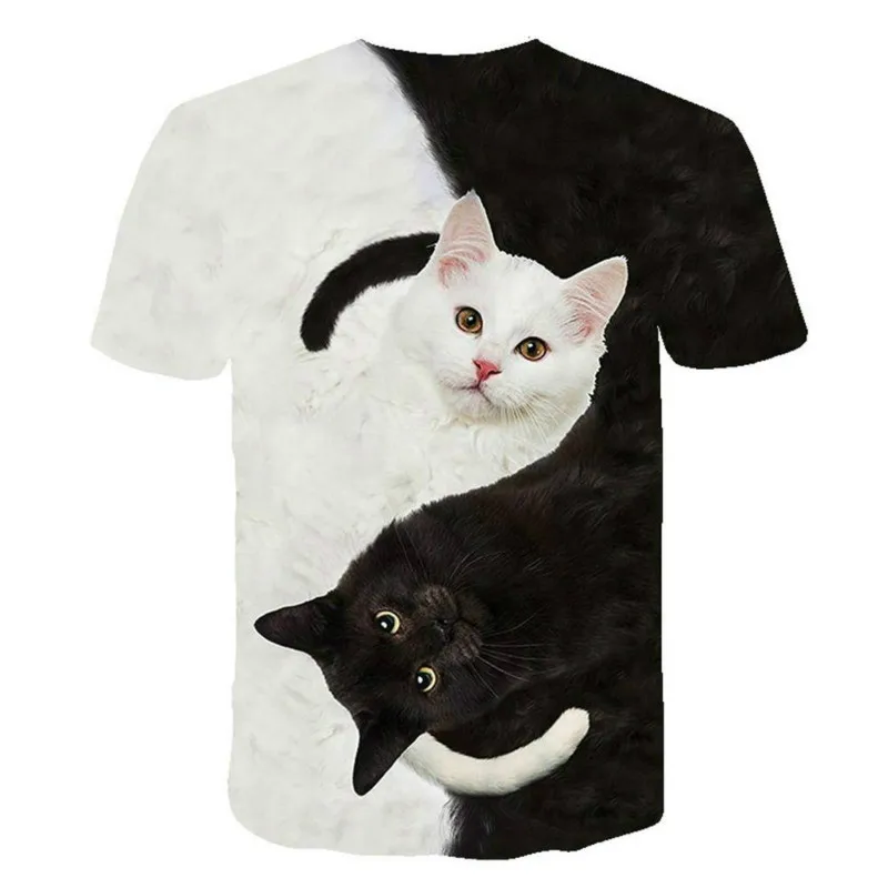 Современные мужские и женские футболки с 3d рисунком кота популярные коротким