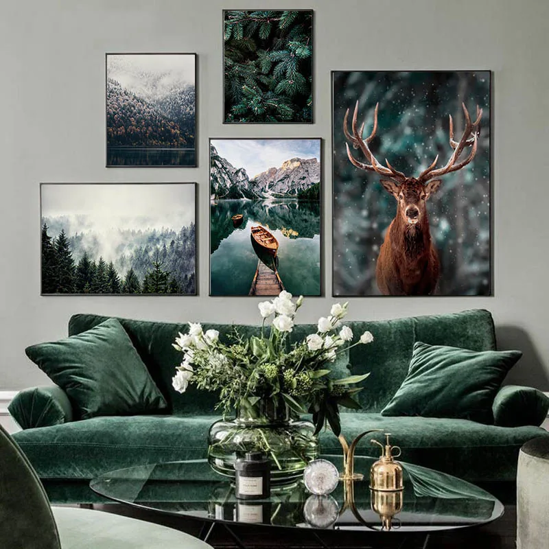 

KAMY YI Boutique Hot Sale 5D Diamond Painting-Animal-Fog-Forest-Deer-Full Diamond Embroidery-Lake-Landscape-Mosaic-Cross Stitch