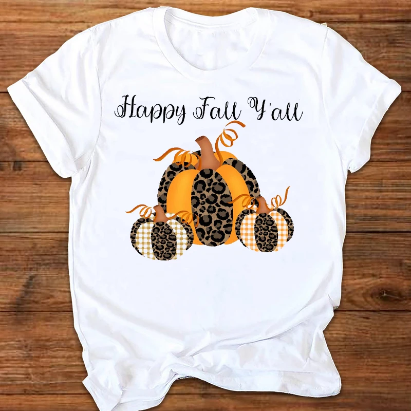 Женская футболка с леопардовым принтом и Счастливая Тыква сезон 90s осенняя