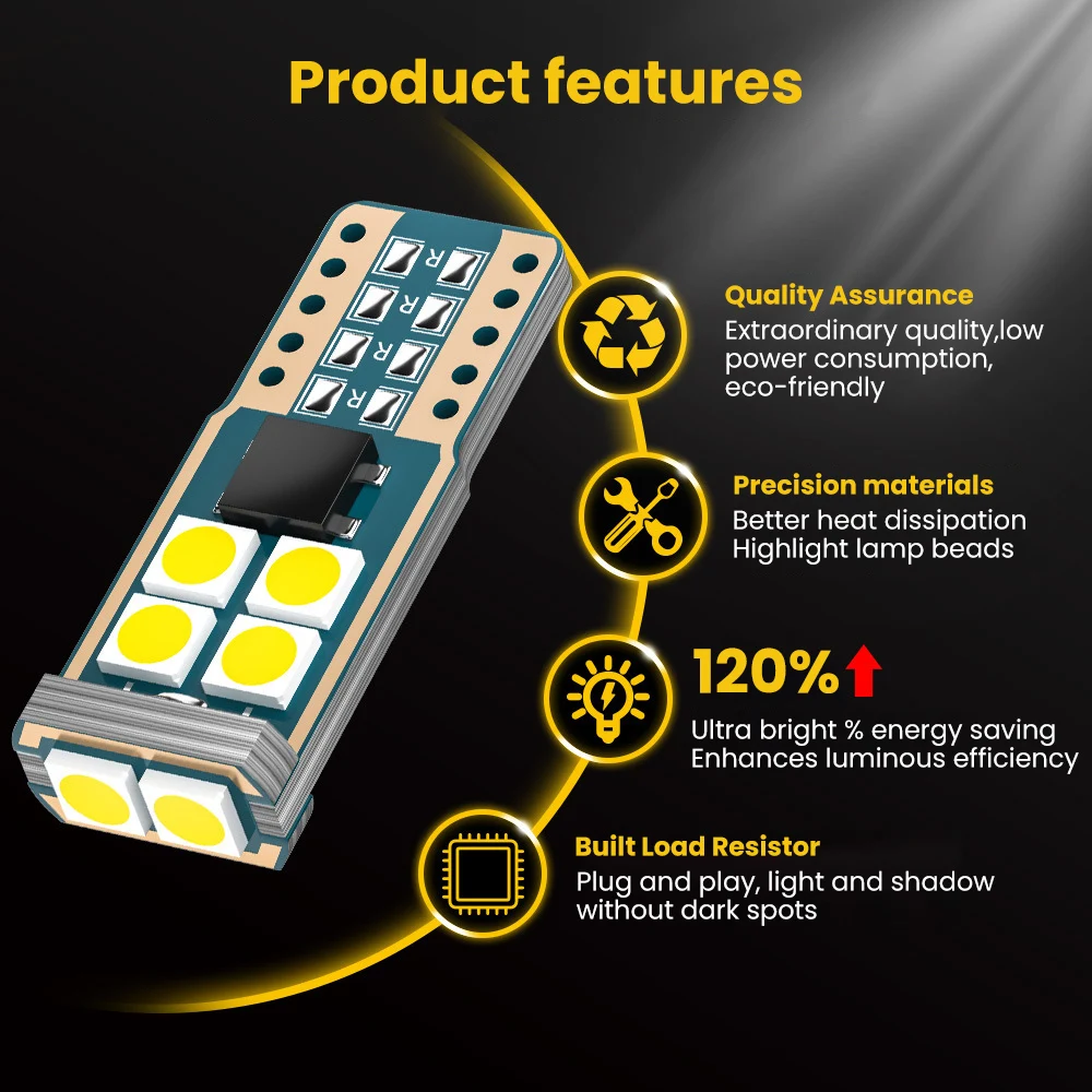 

AOSHIKE 10PCS Car LED Width Light T10 4014 3030 Chip 9LED Car Roof Light Car License Plate W5W Reading Light 6500K Universal 194