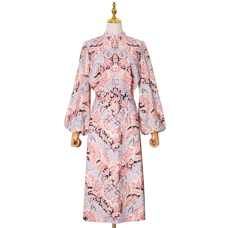 

Fashion retro lapel lantern sleeve shirt high waist lace-up skirt casual Outfits