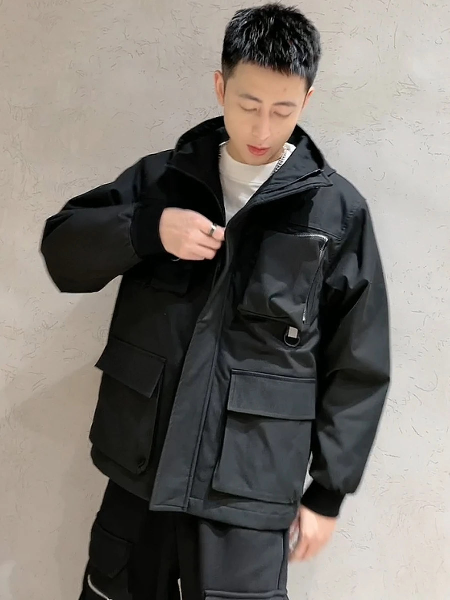 

Autumn And Winter Men's Fashion Tooling Style Hooded Plus Cotton Thick Multi-pocket Cotton-padded Jacket S-4XL