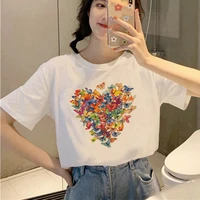 womens t shirt sweet heart graphic funny print t shirt the neck casual womens tops short sleeve casual white top tee female