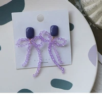purple crystal bowknot stud earrings for women korean version fashion charm copper alloy statement earrings female jewelry gifts