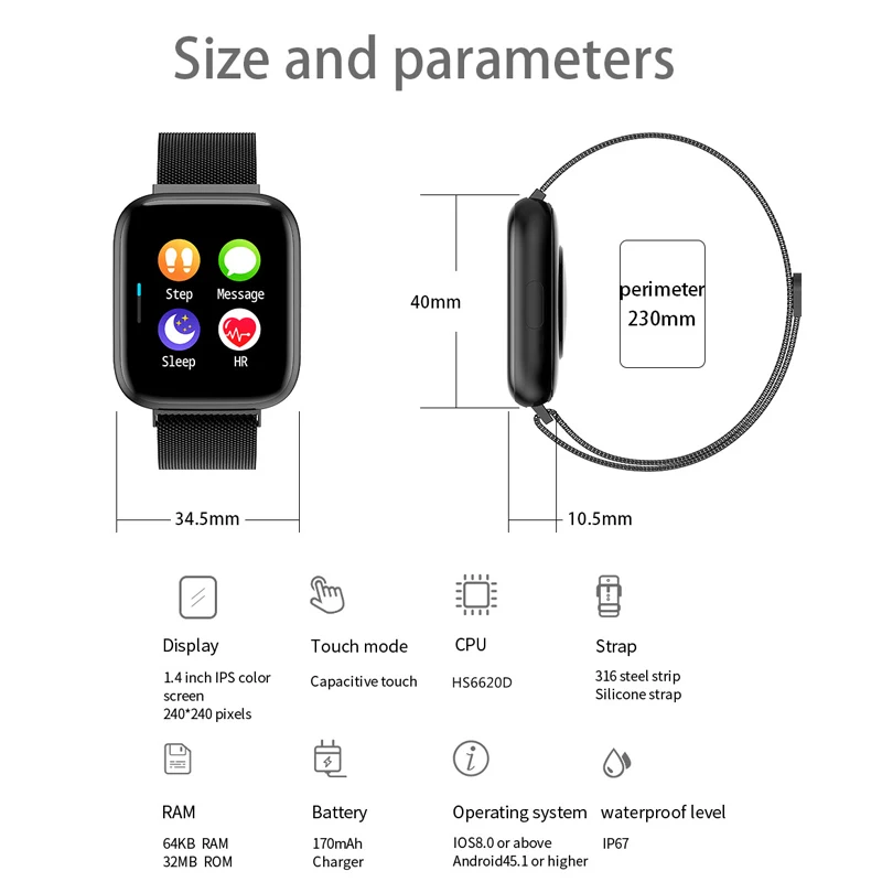 

2021 Global Version MoreFit P6 Smart Watch Men Women Heart Rate Monitor Sport Fitness Tracker Waterproof Smartwatch VS P8 Watch