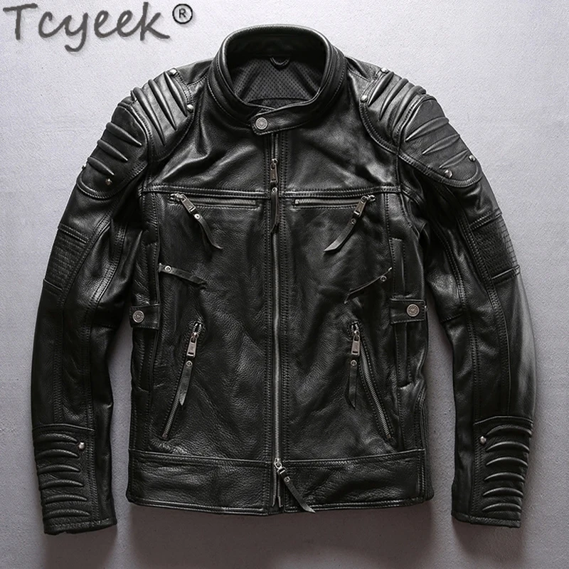 

Tcyeek Winter Natural Genuine Leather Jacket Men Clothing 2020 Streetwear 100% Real Cow Leather Coat Male Motorcycle Coats 98045
