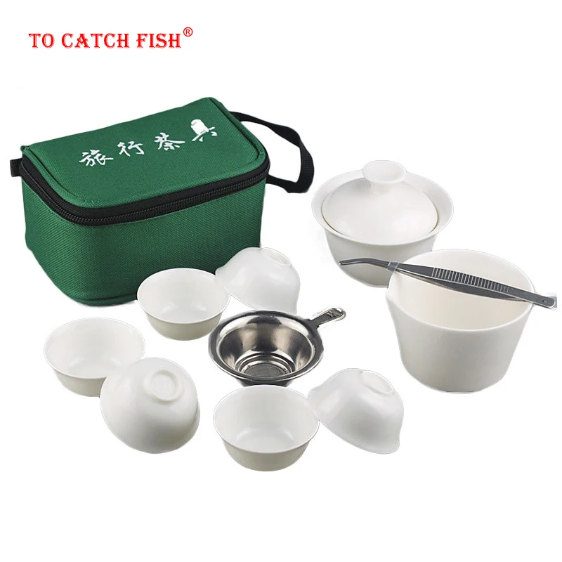 

11pcs Set Chinese Portable Kung Fu Tea Set,Porcelain Service Gaiwan Tea Cups Mug of Tea Ceremony Teapot,Ceramic Travel Teacup