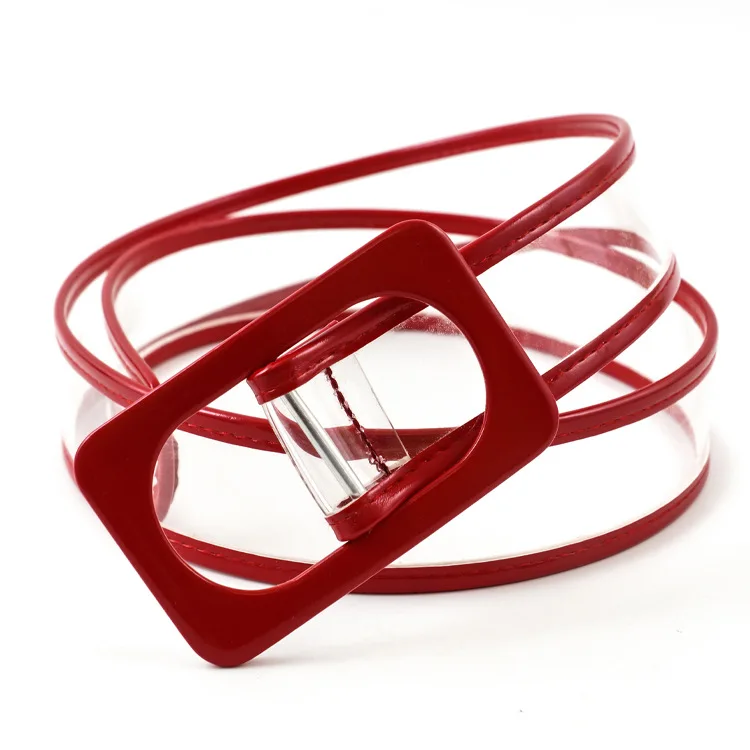 Женский ремень из ПВХ BL412 Универсальный прозрачный с боковой пряжкой вогнутой