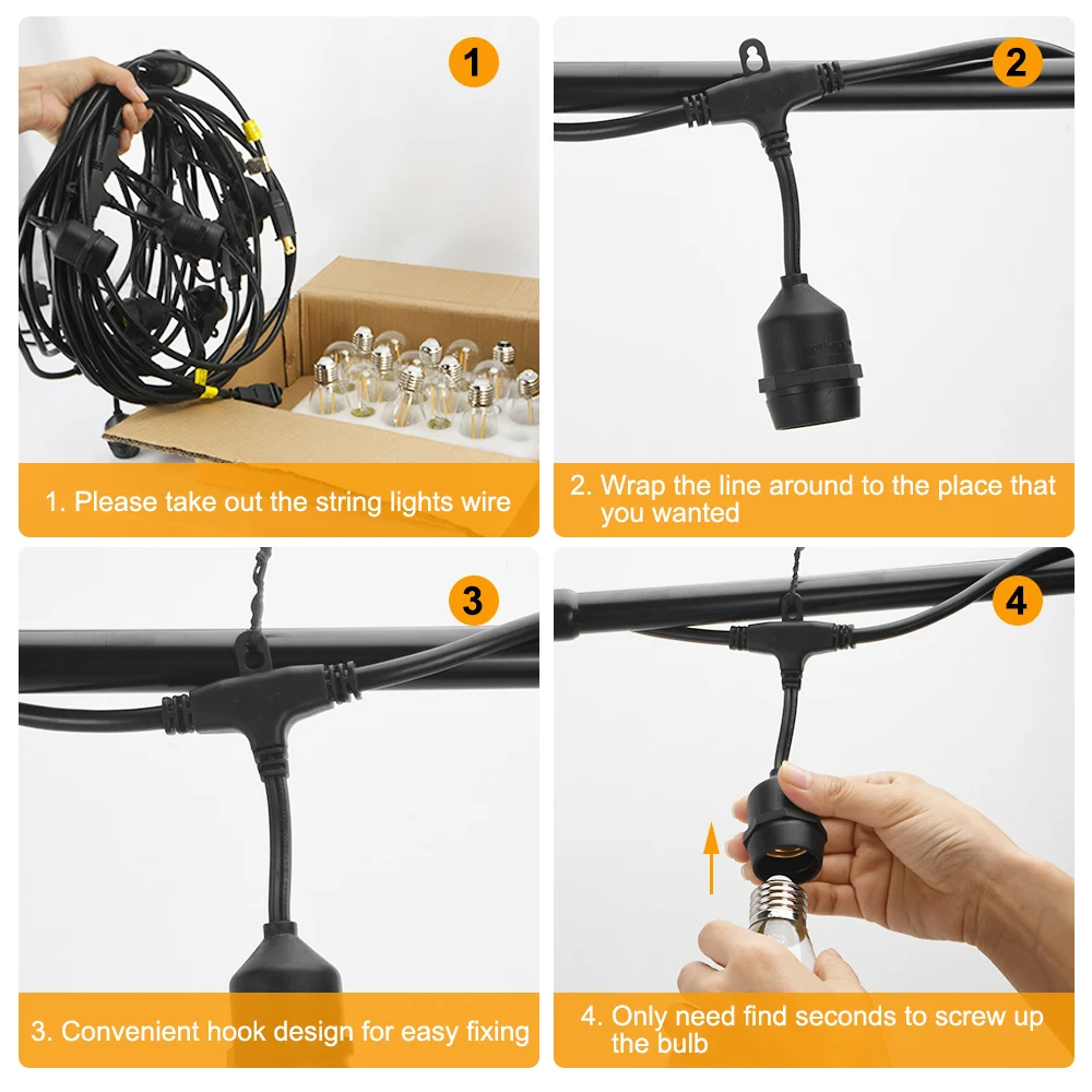 Luzes de Corda de Fadas para Exterior Lâmpadas String Light E27 Edison Jardim Pátio Férias Casamento Decoração 15m 15 Led S14 3 da corda e27 led edison lâmpada luzes