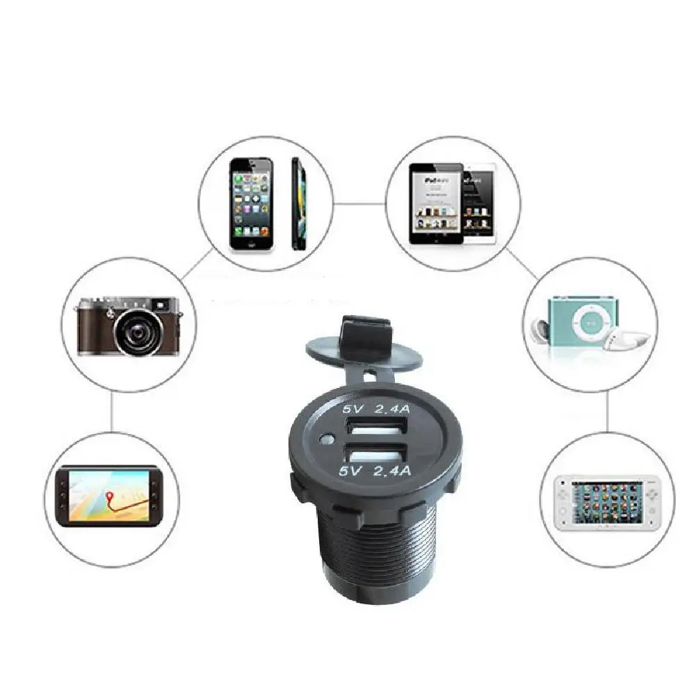 

2.1A+2.1A Dual USB Charger Socket Power Outlet Adapter 12V-24V Waterproof Dual USB Ports for Smartphone Car Boat Marine
