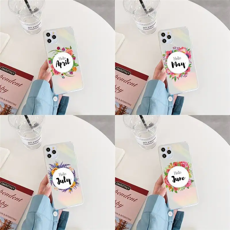 

Flowers leaves text art Phone Case Laser Transparent for iPhone 11 12 pro mini 7 8 Plus X XS Max HUAWEI MATE 30 40 Soft TPU