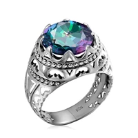 szjinao vintage rings for men genuine 925 sterling silver male ring 1313mm mystic topaz round cut stone mens jewelry beautiful