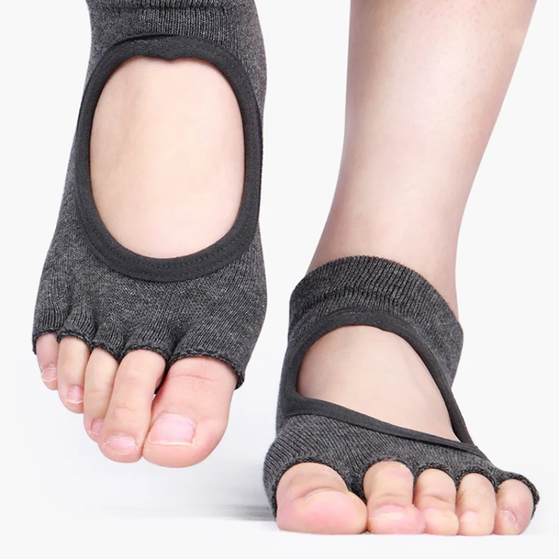 

Нескользящие носки для йоги на весь палец, розовые танцевальные носки на палец