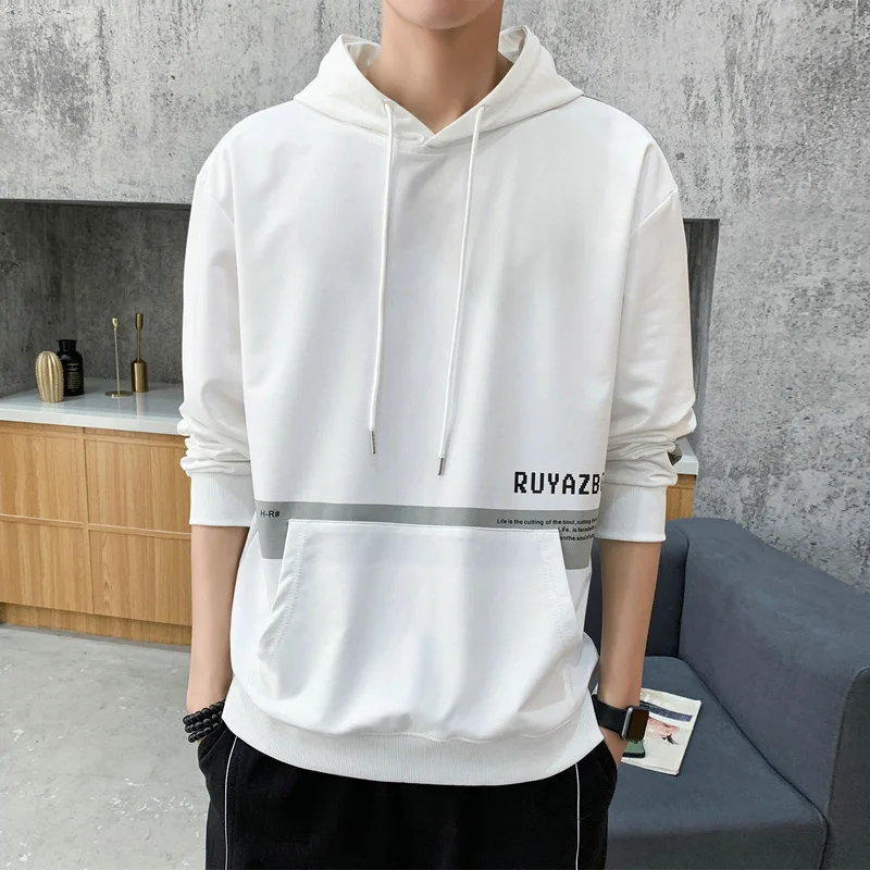 

Весенние корейские стильные мужские повседневные толстовки с капюшоном белые черные простые повседневные Пуловеры блузки размера плюс 5XL ...