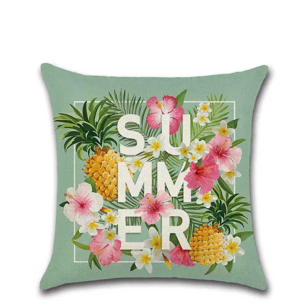 

Linen Pillow Case Tropical Plants Green Leaves Pineapple Cushion Covers Flower Cushion Cover Decorative 45*45cm