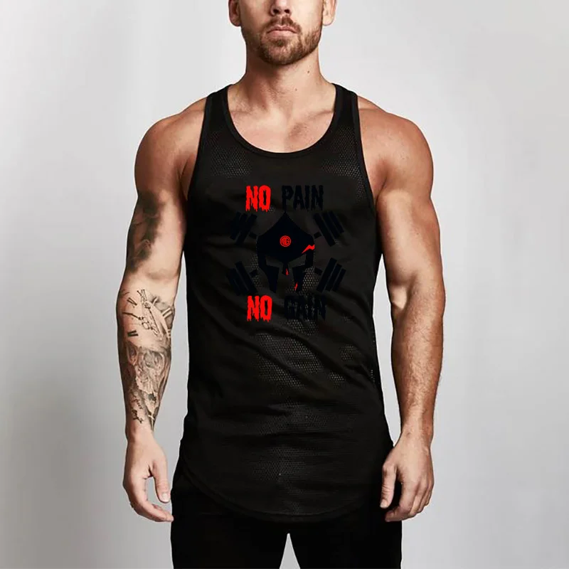 Muscleguys Men's Compression Sleeveless Tight Shirt Fitness Workout Vest Bodybuilding Tank Top quick drying Mesh Gyms clothing - Цвет: Черный