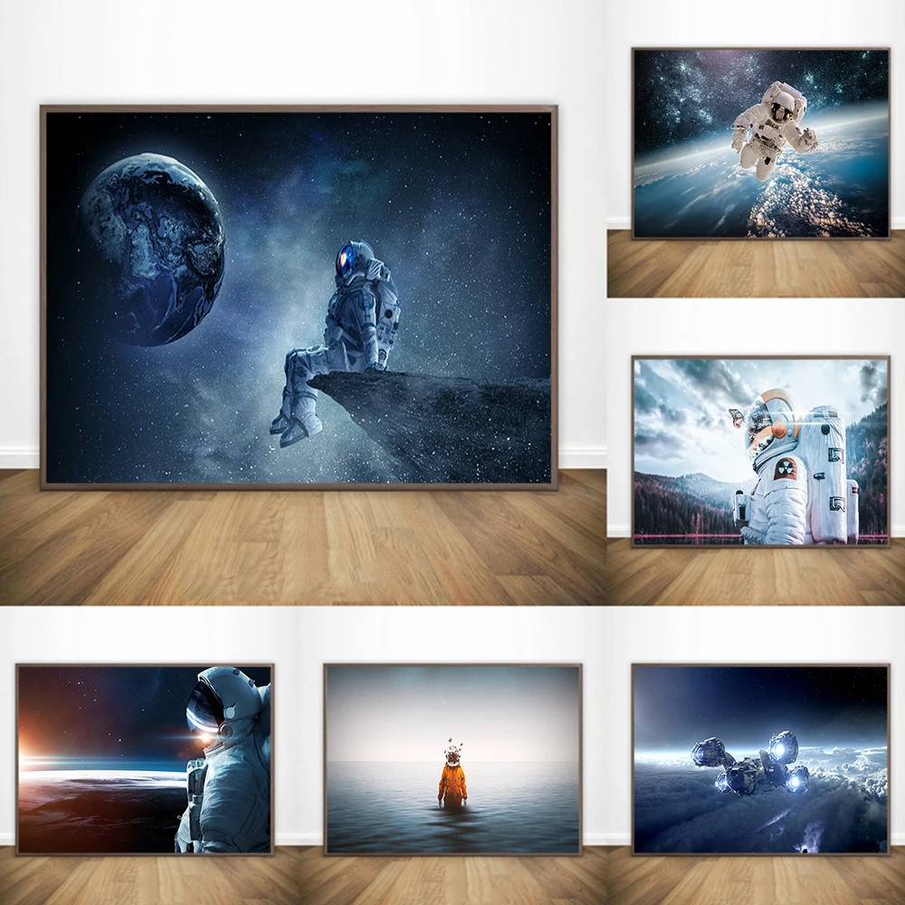 

Modern Outer Space Astronaut Canvas Painting Planet Sea Posters and Pictures Child Bedroom Home Painting Wall Decoration Cuadros