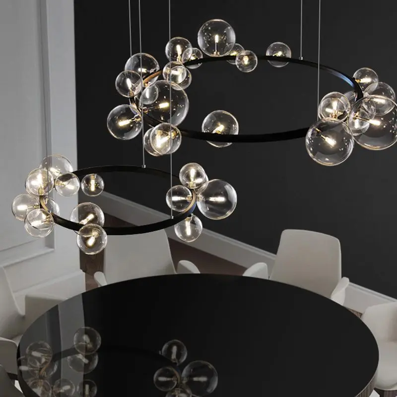 Nordic Black LED Chandelier Light 7/10 Glass Bubble Lampshade Dining room Cloth Store Hanging Lighting G9 Bulb | Лампы и освещение